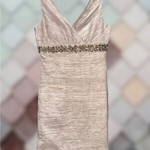 Eliza J taupe Sleeveless Dress with Embellished Waist, size 8